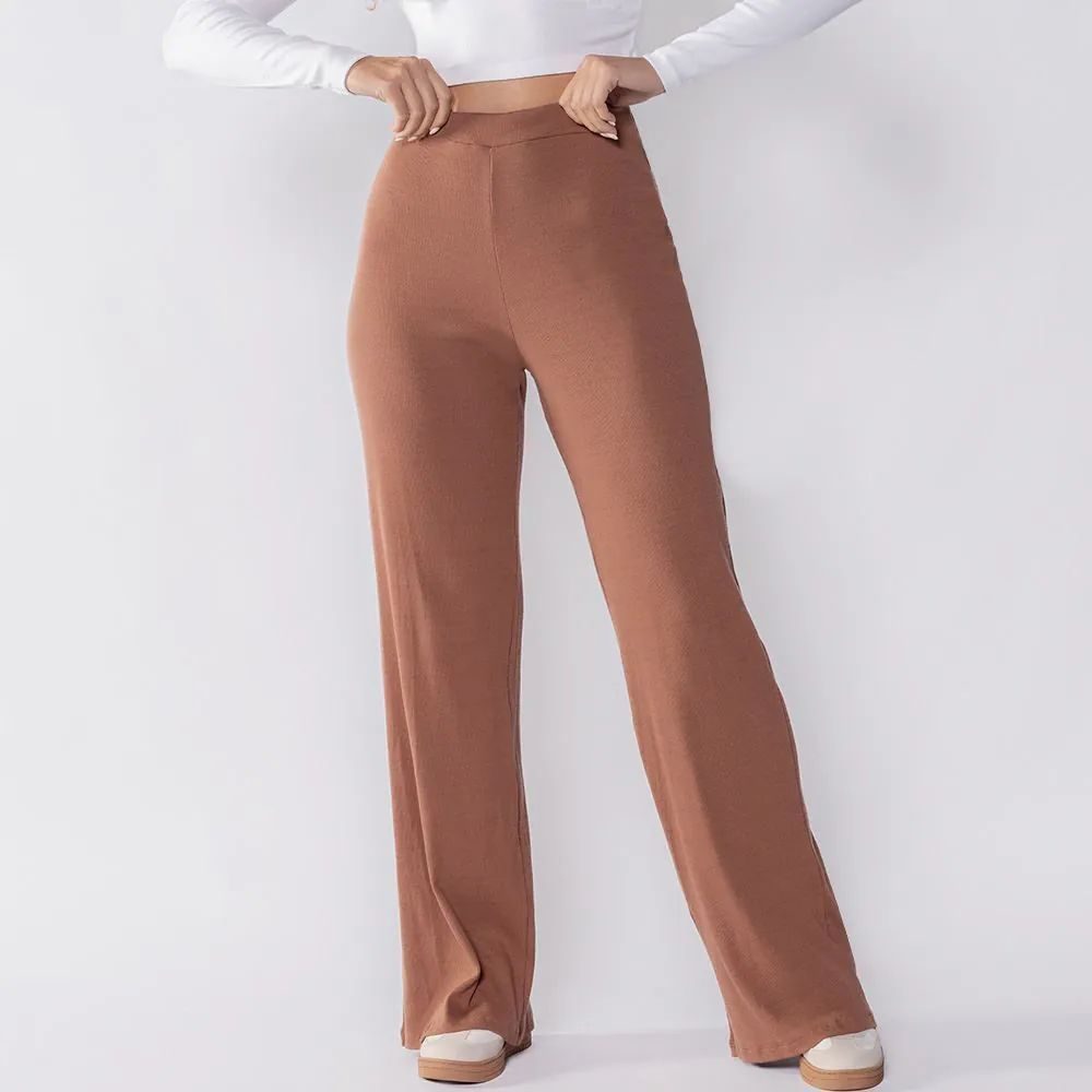 Calça Wide Leg Feminina em Ribana Boby Blues Capuccino
