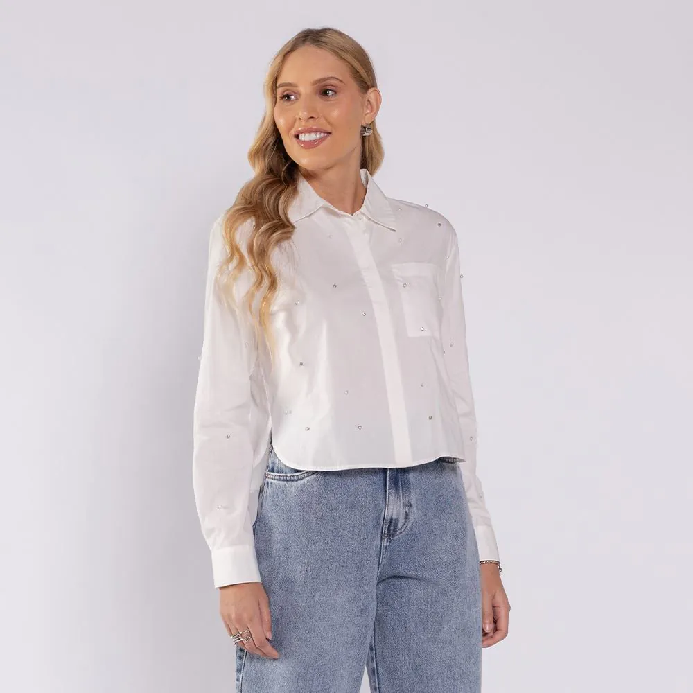 Camisa Cropped Feminina com Aplique Boby Blues Off White