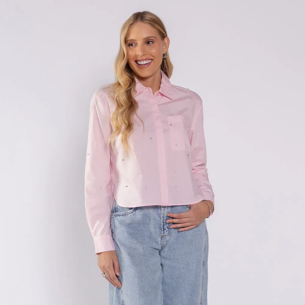 Camisa Cropped Feminina com Aplique Boby Blues Rosa Quartzo