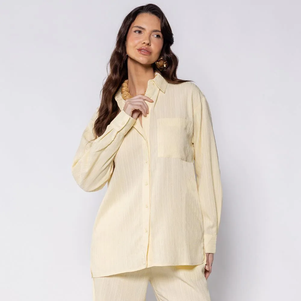 Camisa Feminina Alongada Listrada Boby Blues Amarelo