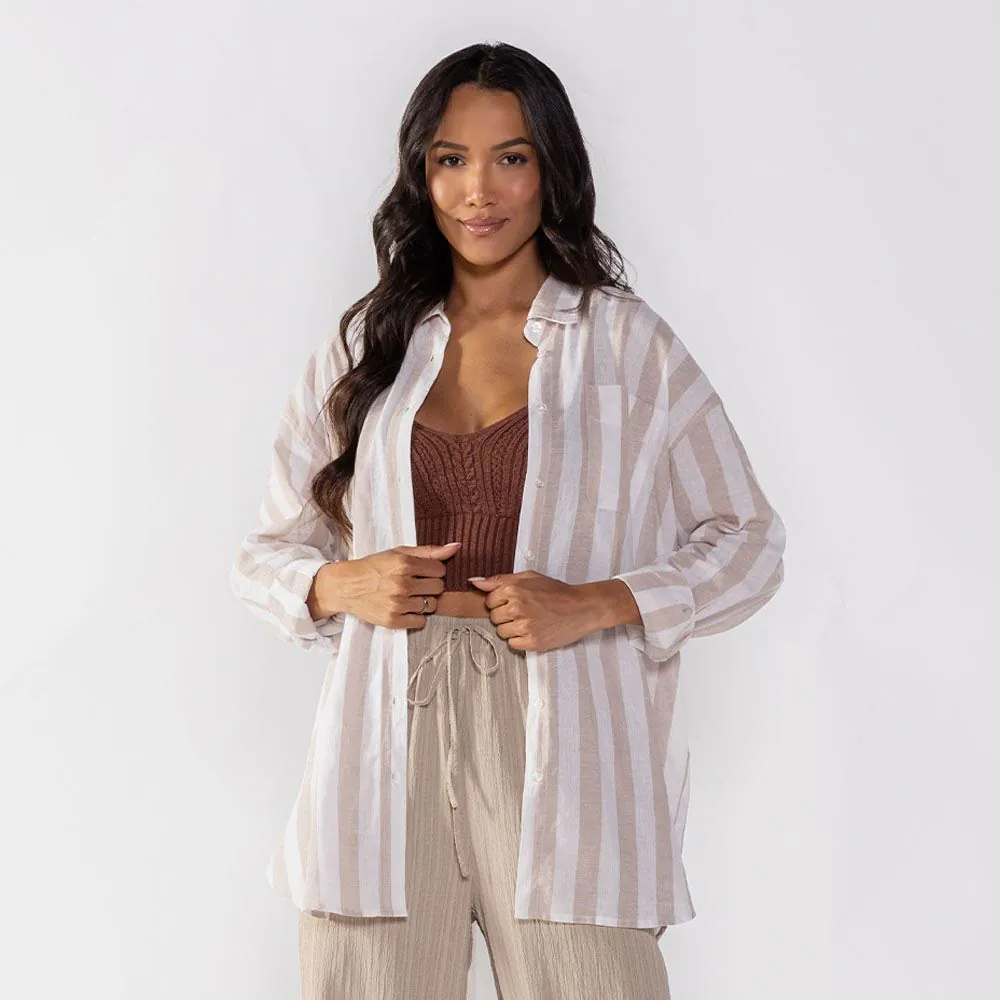 Camisa Feminina Listrada de Linho Boby Blues Listra Fendi