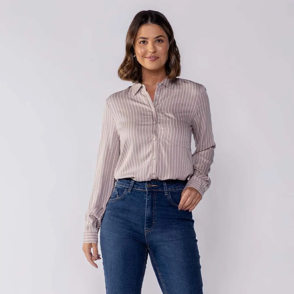 Camisa Feminina Manga Longa de Viscose Patricia Foster Fendi/Off White