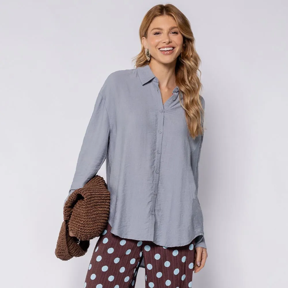 Camisa Feminina Texturizada Patricia Foster Azul Gelo