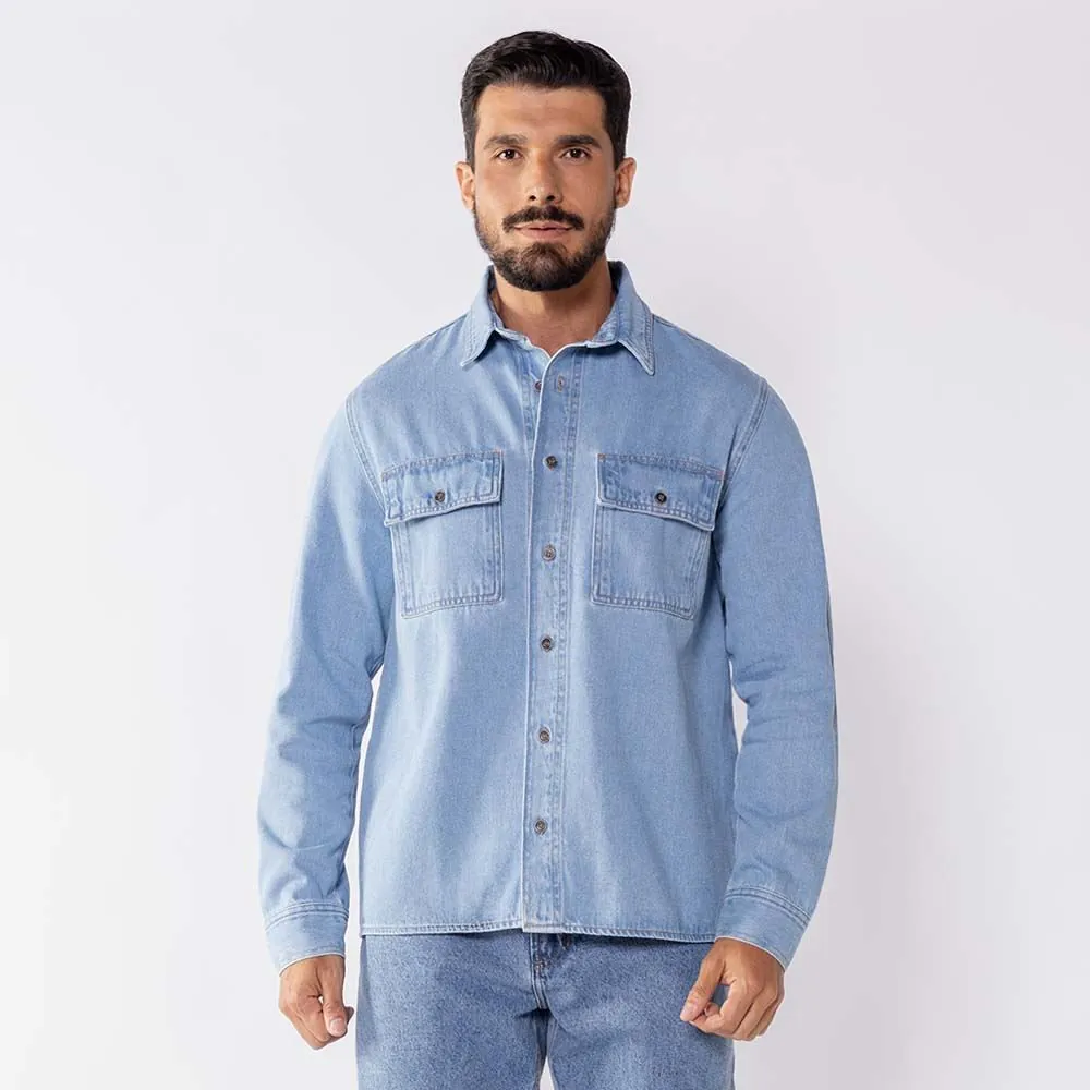 Camisa Jeans Masculina Manga Longa Thing Azul Claro