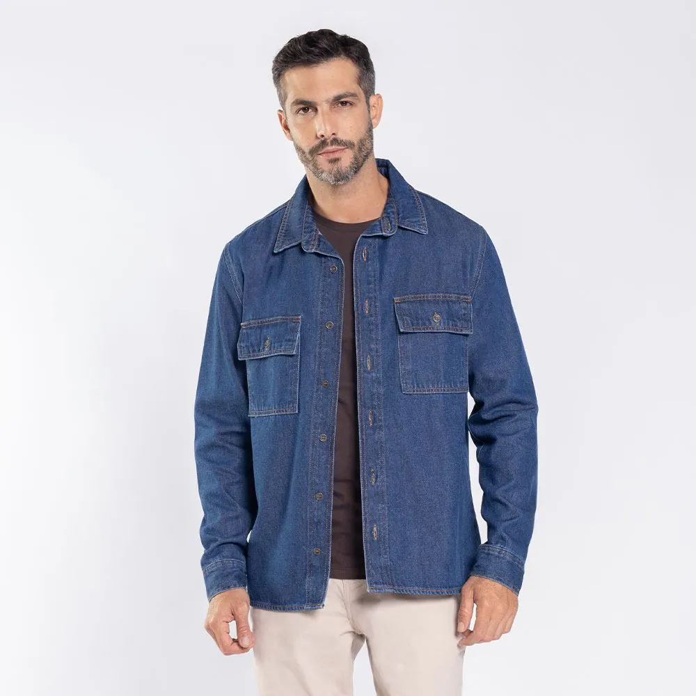 Camisa Jeans Masculina Thing Azul Escuro
