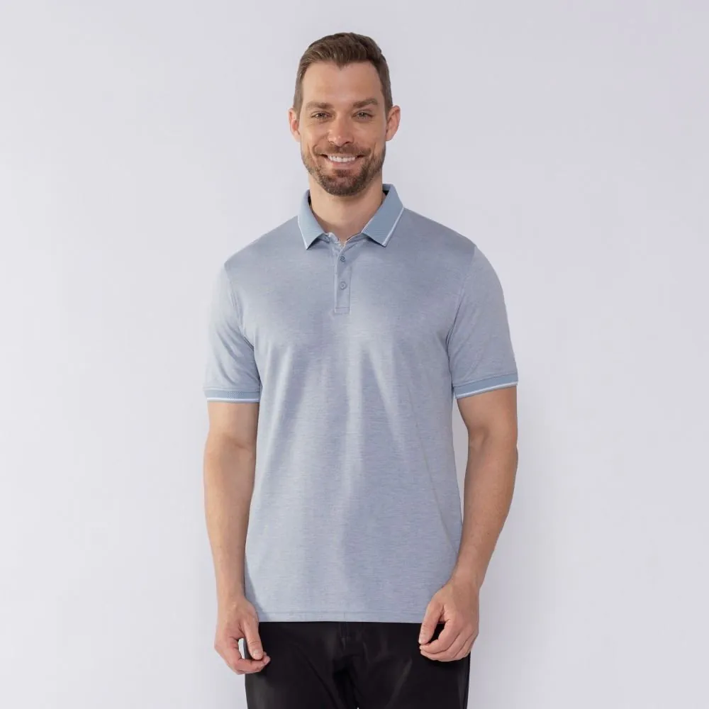 Camisa Polo Masculina de Algodão Marc Alain Azul/Off White