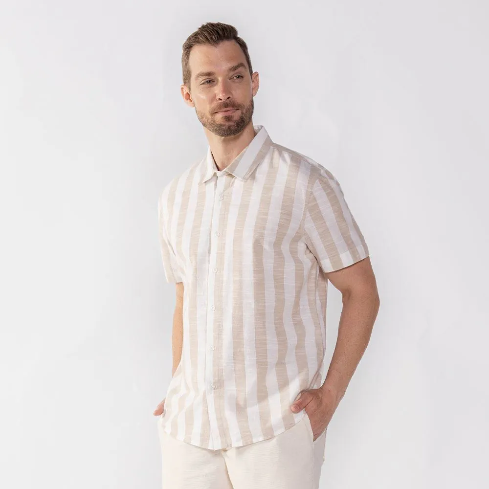 Camisa Masculina de Botão Algodão Thing Kaki e Off White