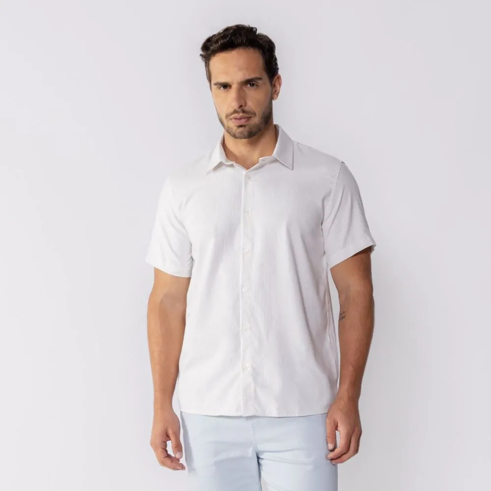 Camisa Masculina de Botão Tecido Plano Marc Alain Branco