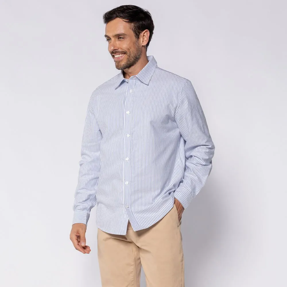 Camisa Masculina Oxford Listrada Marc Alain Listrado Azul