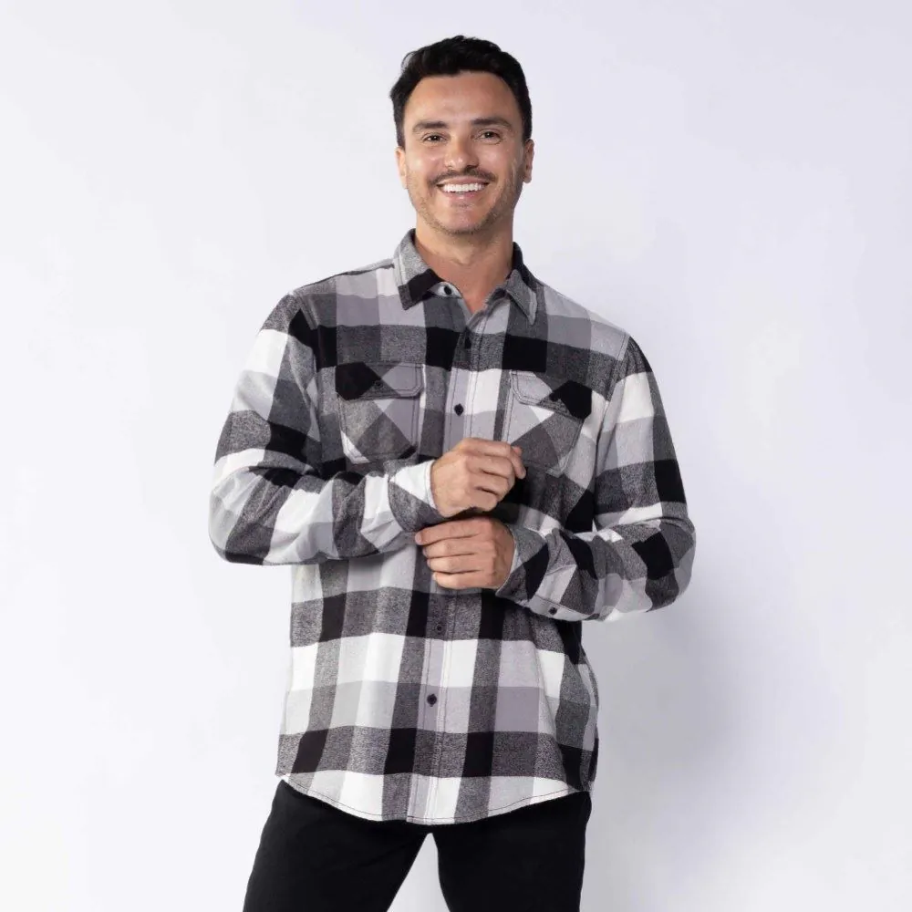 Camisa Masculina Xadrez de Flanela Marc Alain Xadrez 9 Pto/Bco