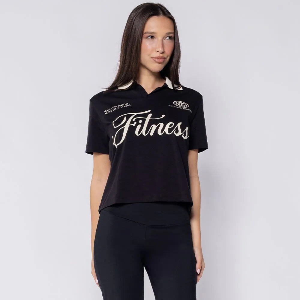 Camisa Polo Cropped Feminina Scream Preto/Off