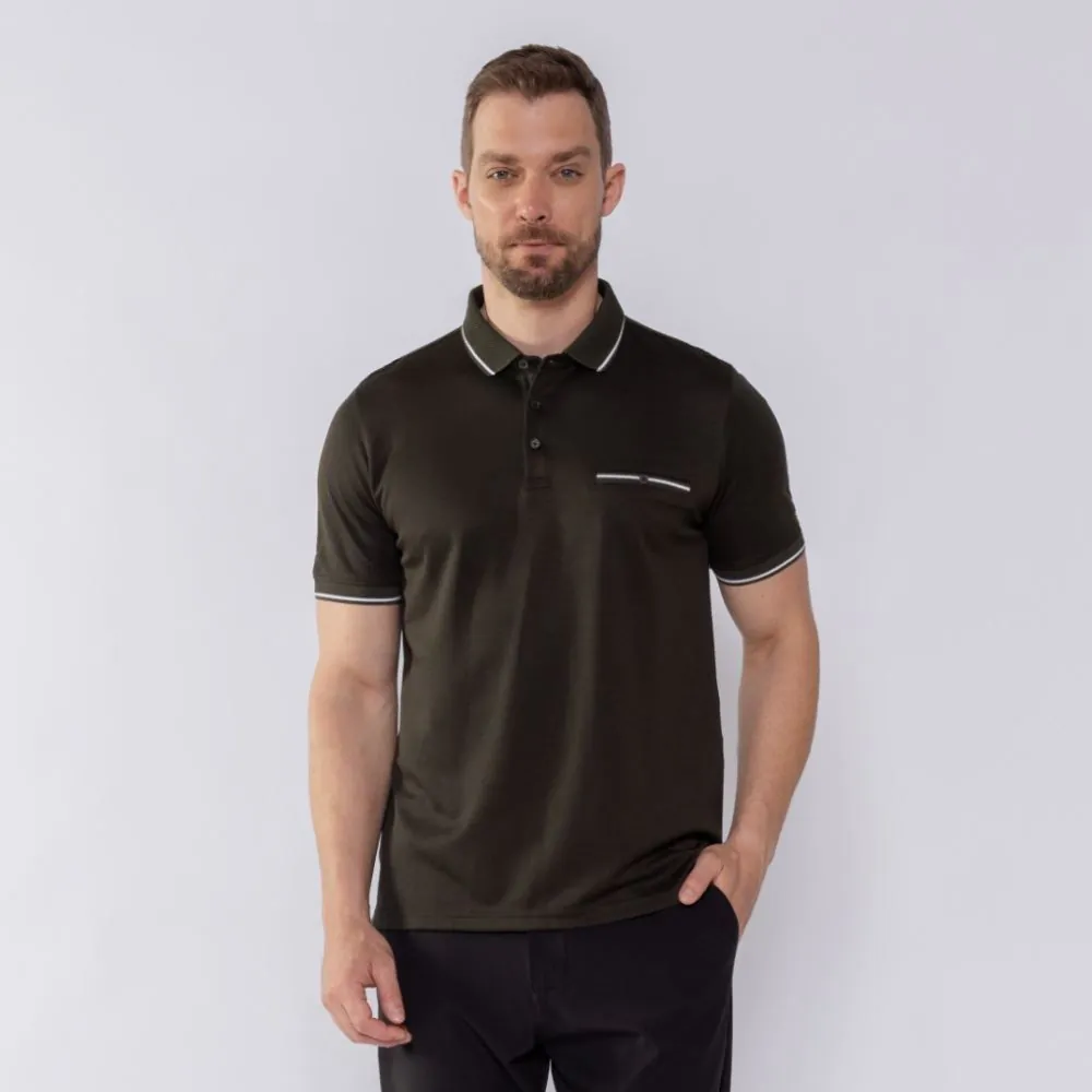 Camisa Polo Masculina Jacquard Marc Alain Verde/Off White