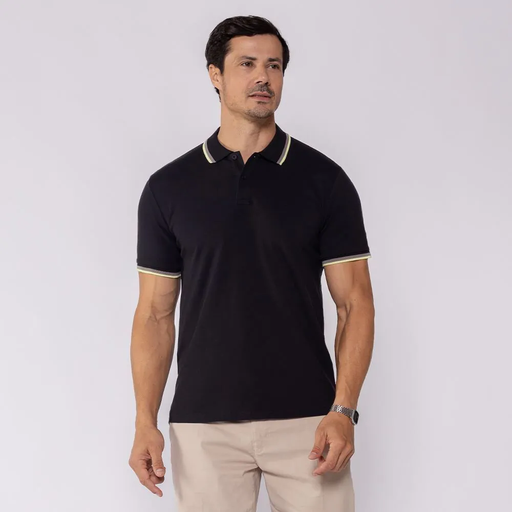 Camisa Polo Masculina de Algodão Marc Alain Preto