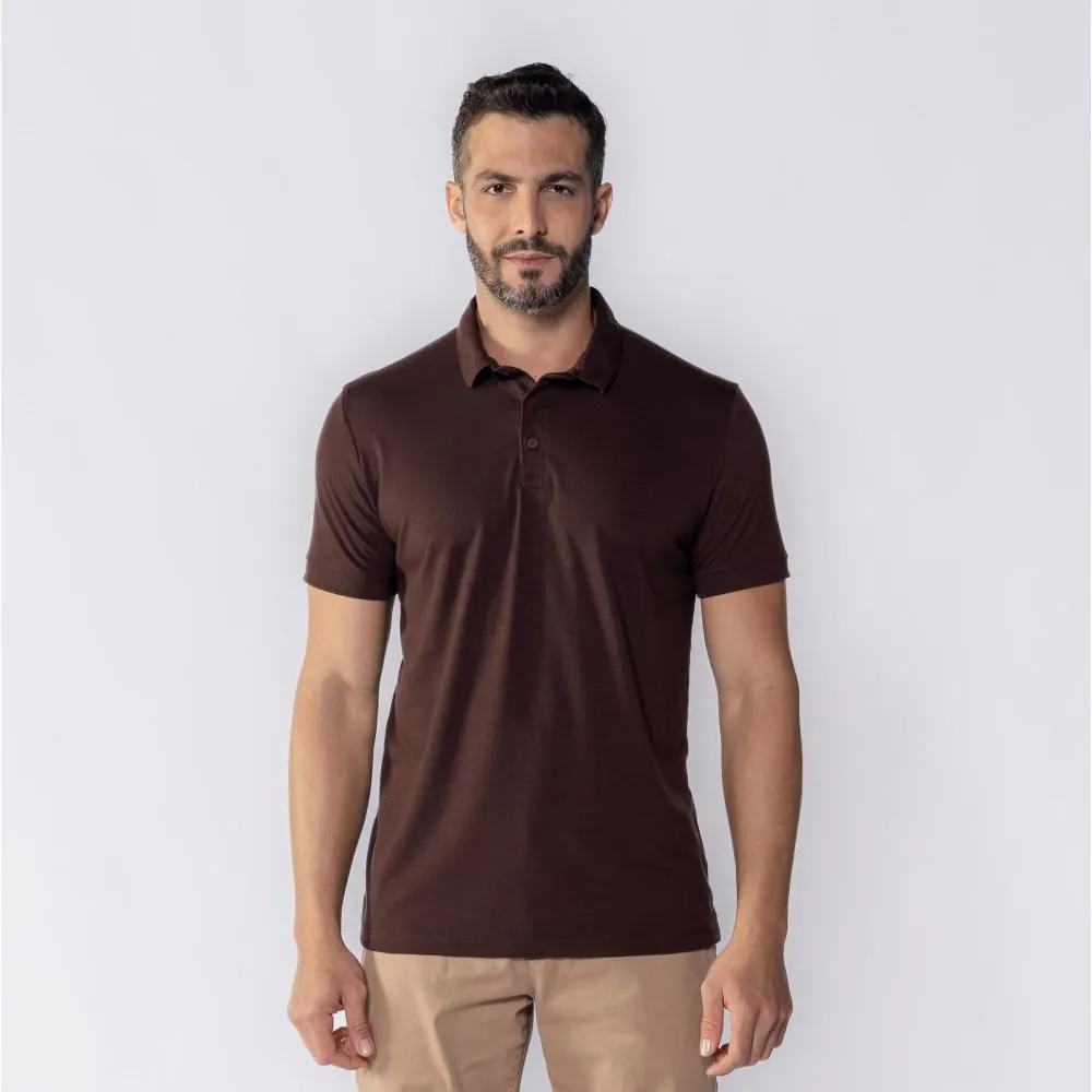 Camisa Polo Masculina de Malha Piquet Tech Marc Alain Marrom