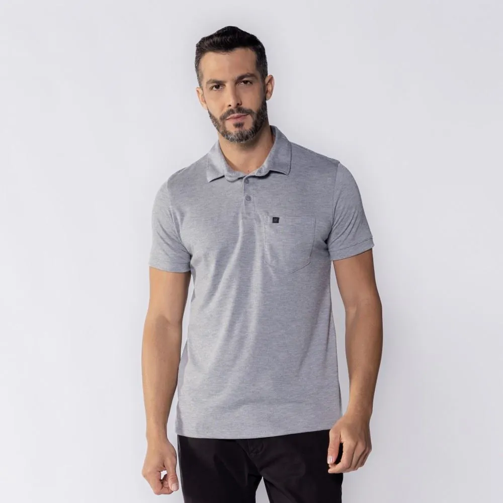 Camisa Polo Masculina de Piquet com Bolso Marc Alain Mescla