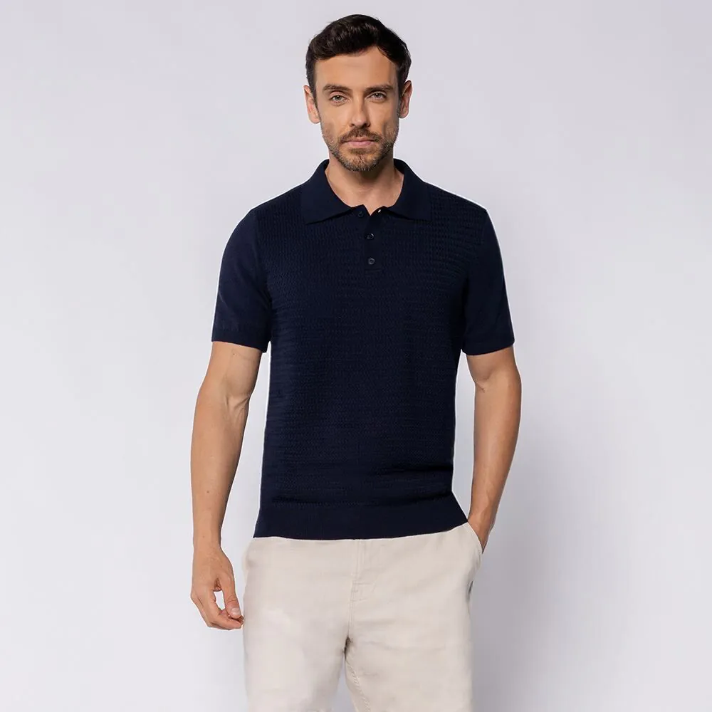 Camisa Polo Masculina em Tricot Marc Alain Azul Marinho