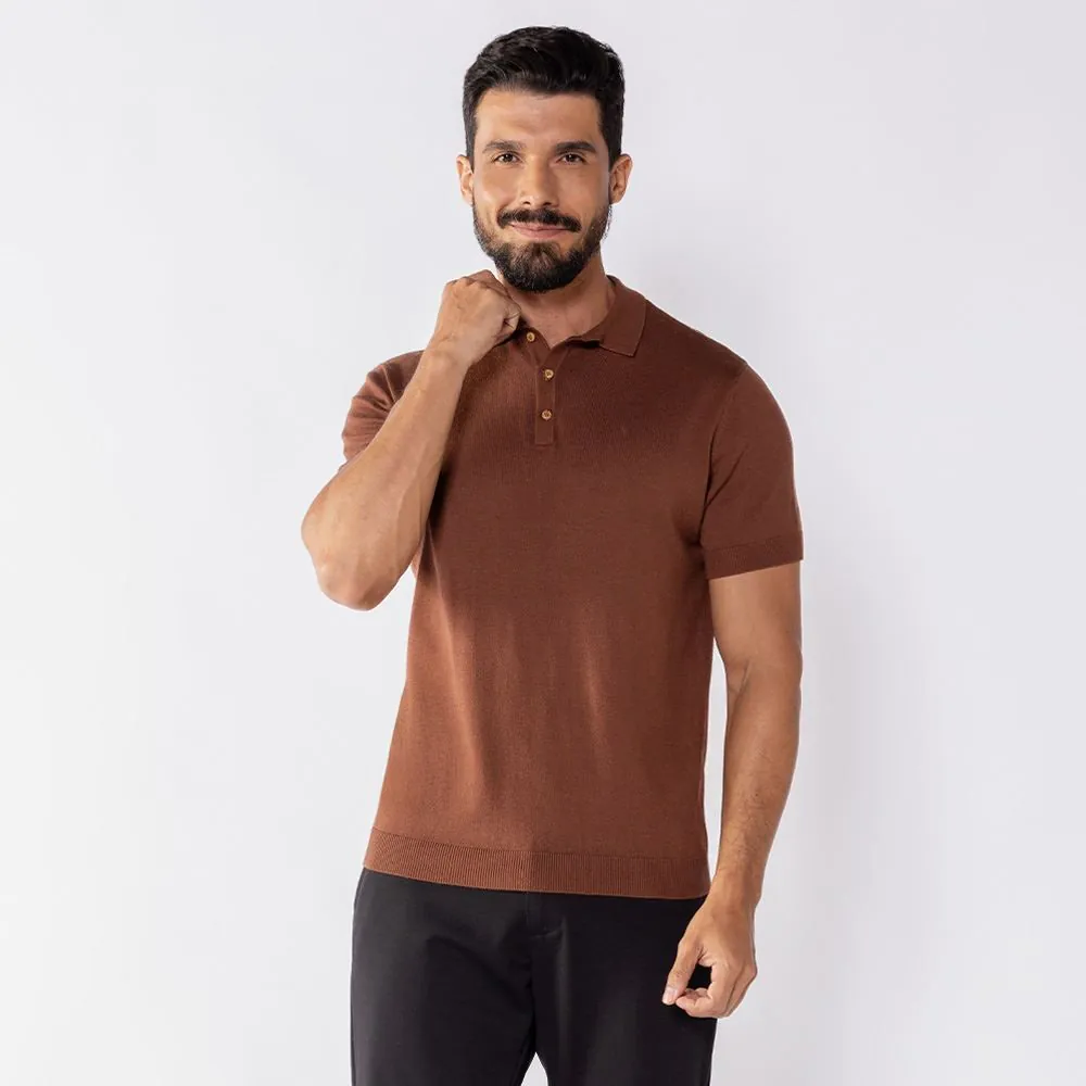 Camisa Polo Masculina em Tricot Thing Marrom