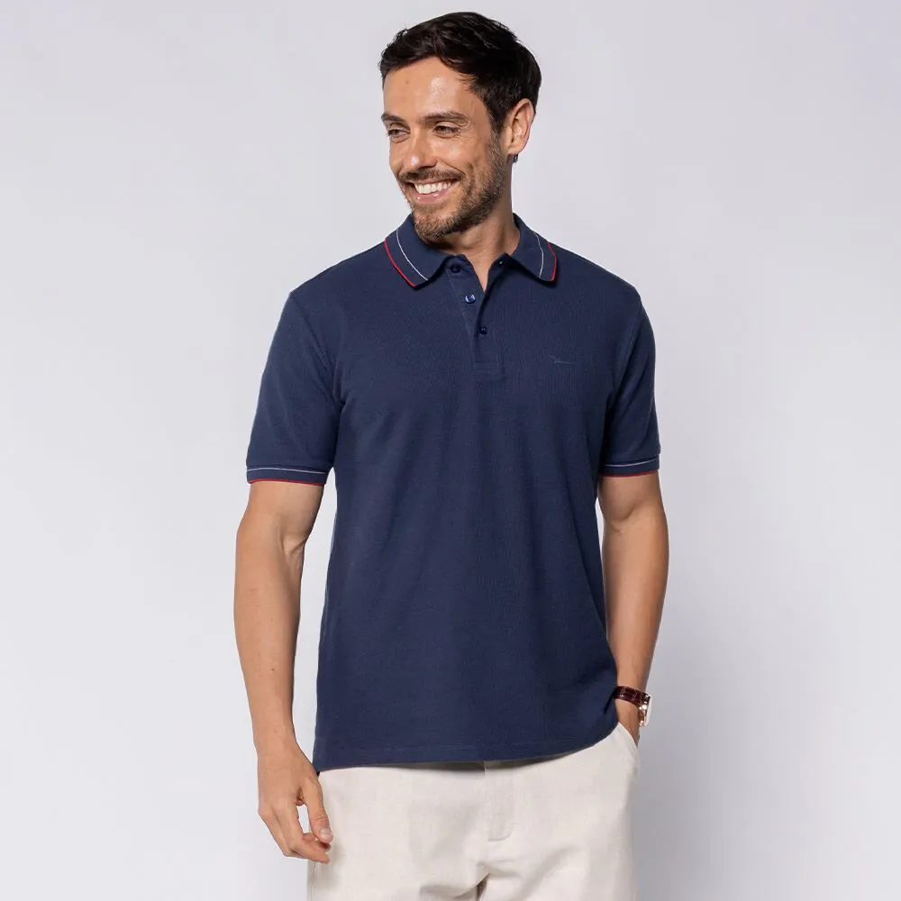 Camisa Polo Masculina Texturizada Marc Alain Azul Marinho