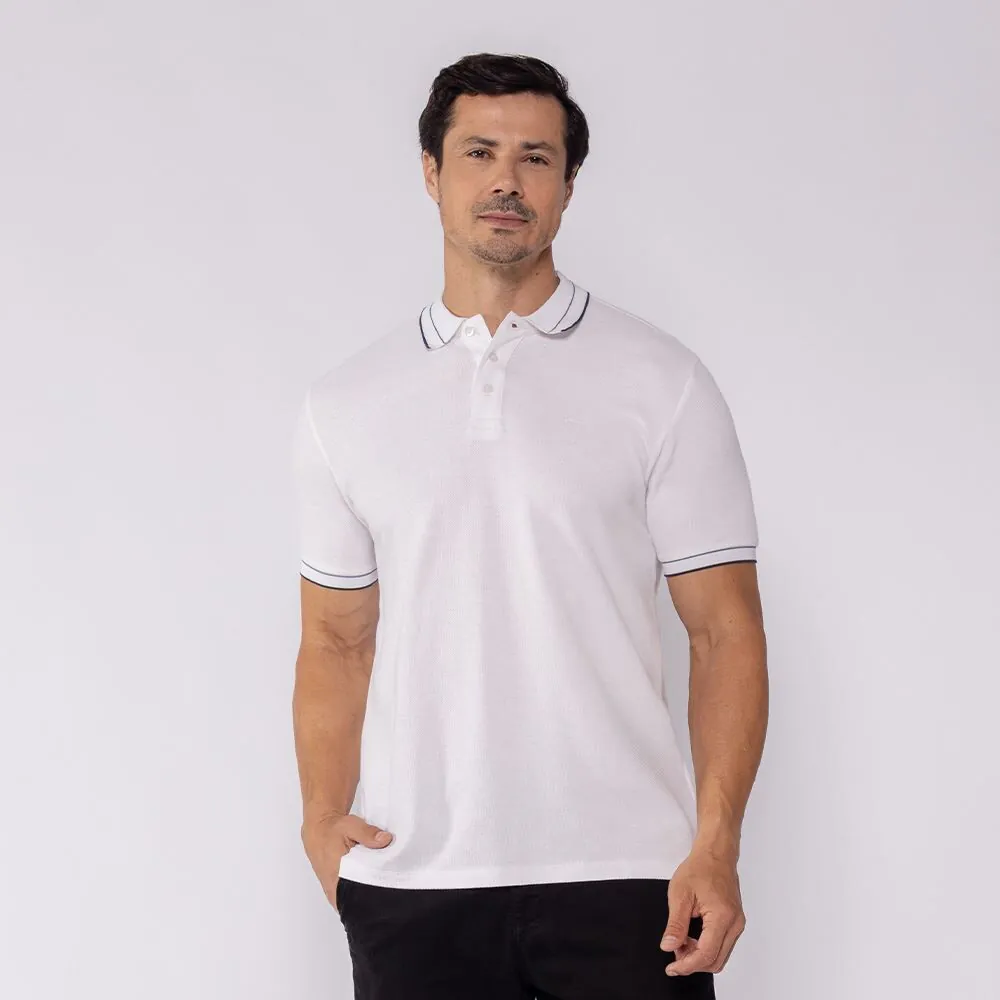 Camisa Polo Masculina Texturizada Marc Alain Branco