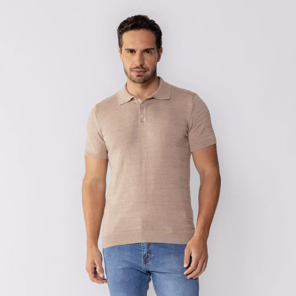 Camisa Polo Masculina Tricot com Textura Marc Alain Bege Rolex 4736