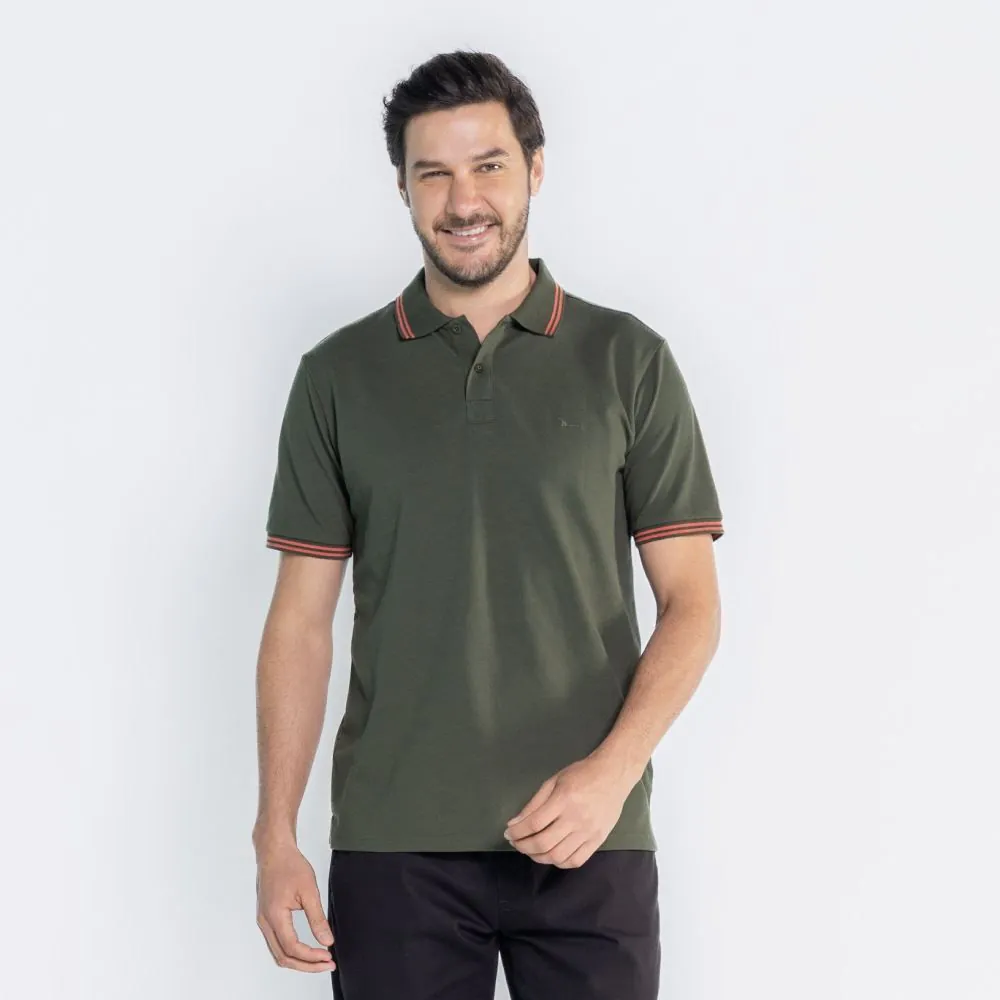 Camisa Polo Piquet Masculina Marc Alain Militar/Terracota