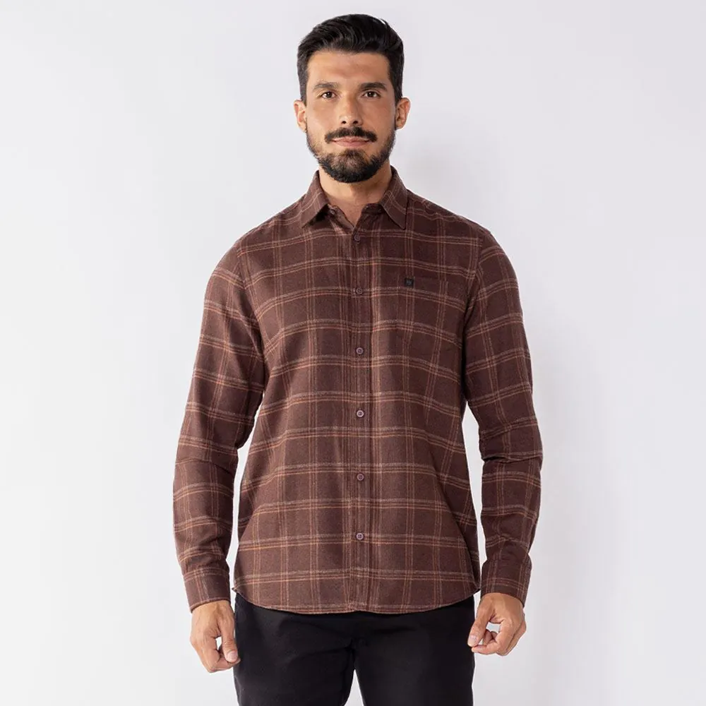 Camisa Xadrez Masculina em Flanela Marc Alain Marrom Ft235-007