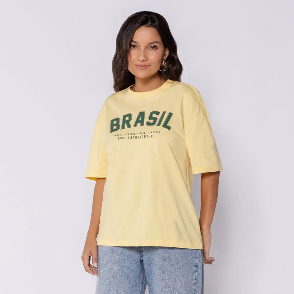 Camiseta do Brasil feminina amarela de algodão