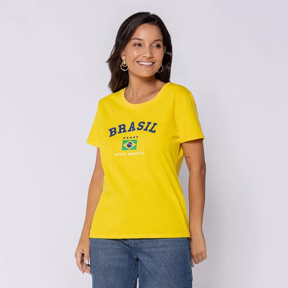 Camiseta Feminina Brasil Logo Boby Blues Amarelo
