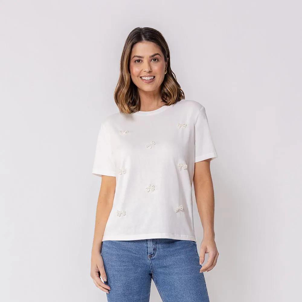 Camiseta Feminina com Laços Boby Blues Off White