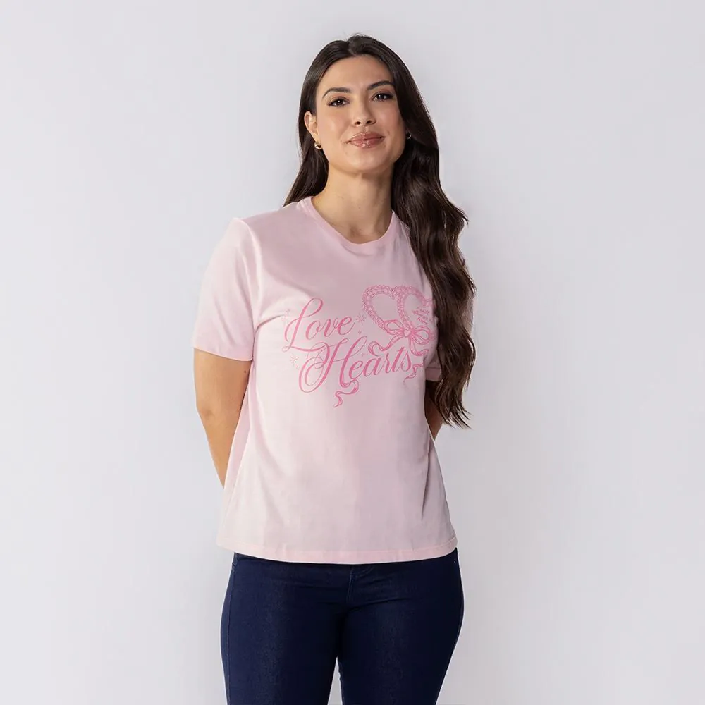 Camiseta Feminina Love Hearts Boby Blues Rosa Ciclame