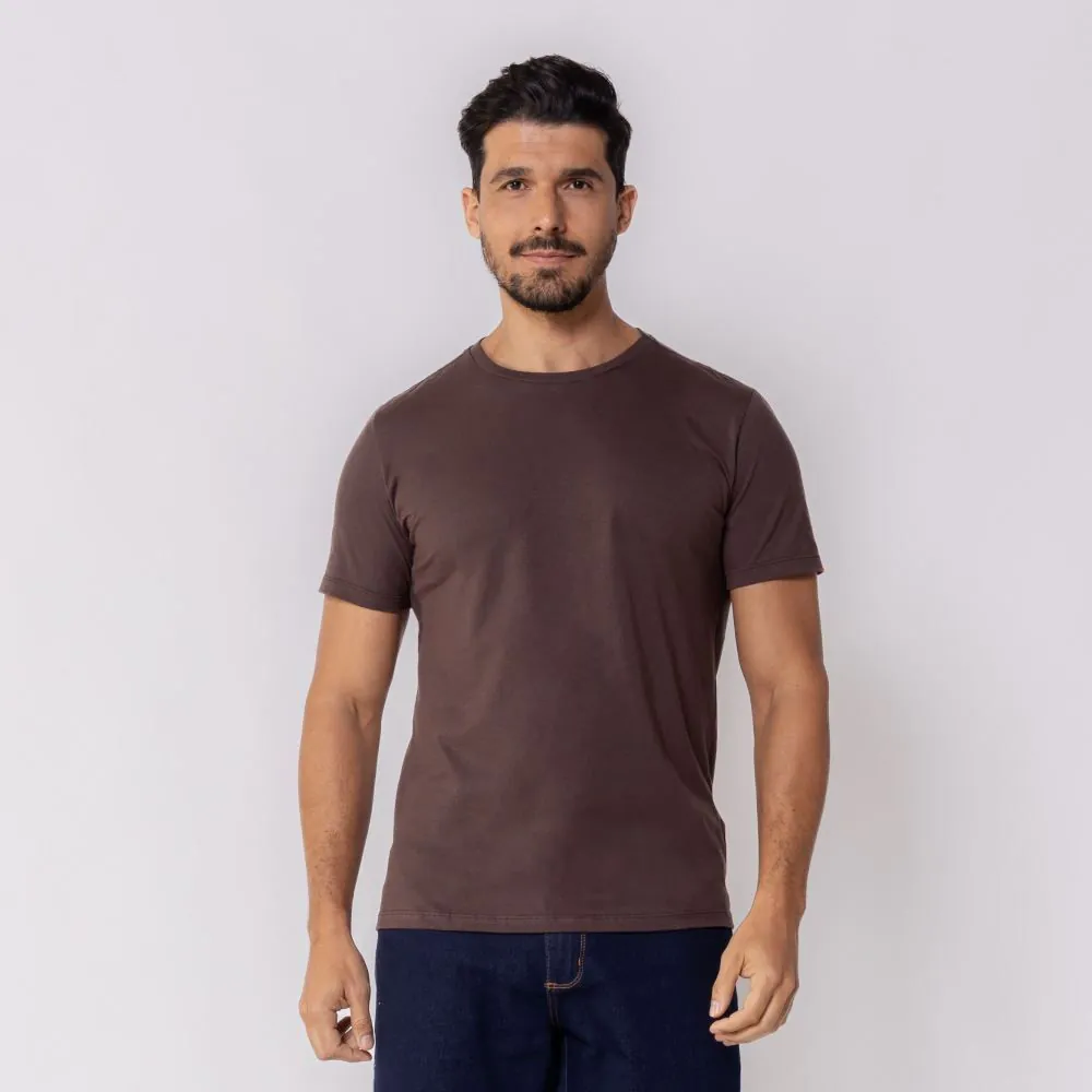 Camiseta Masculina Básica de Algodão Marc Alain Marrom