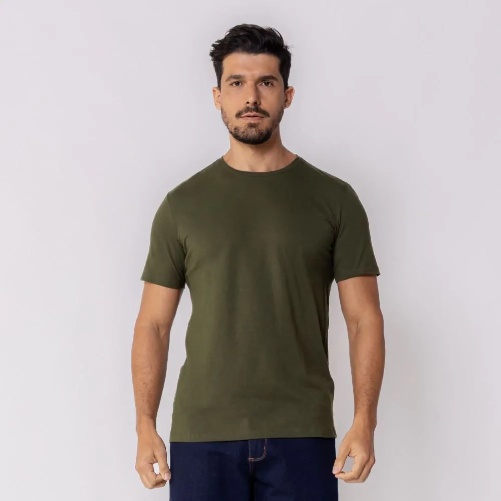 Camiseta Masculina Básica de Algodão Marc Alain Militar