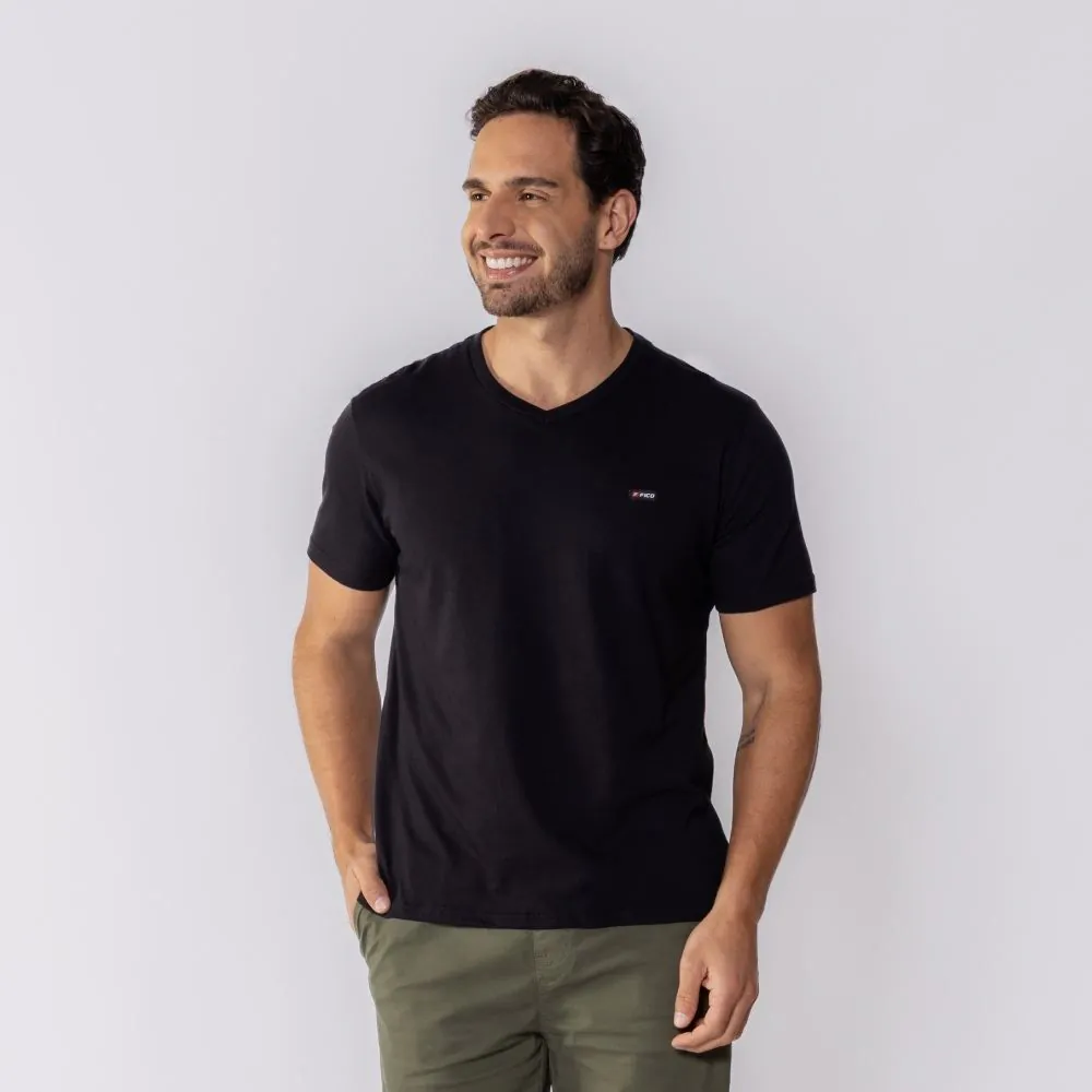 Camiseta Masculina Básica Gola V Fico Preto
