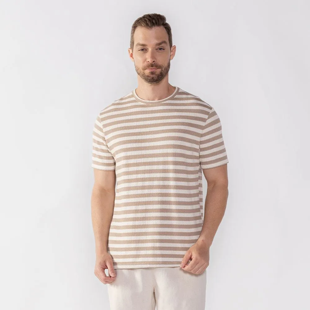 Camiseta Masculina Listrada com Textura Thing Off/Castor
