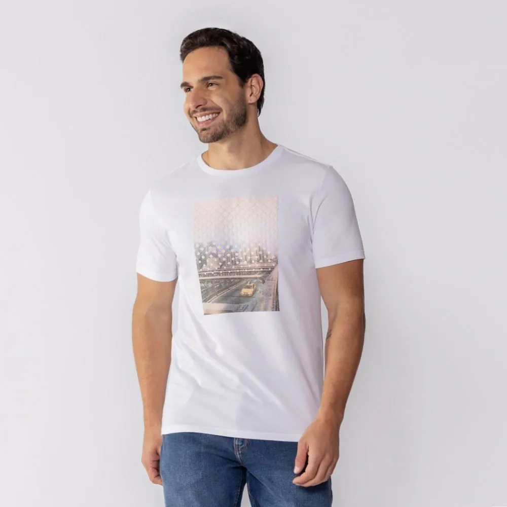 Camiseta Masculina Manga Curta Estampada Thing Branco