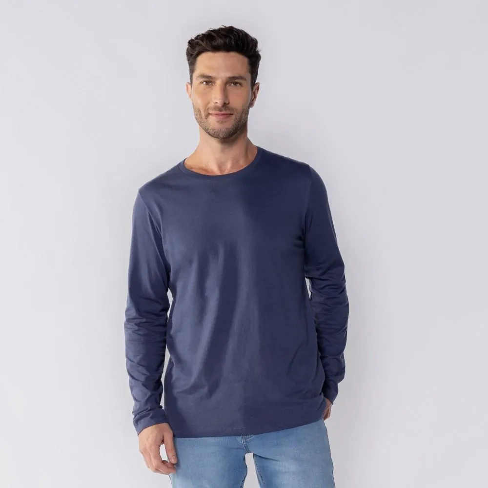 Camiseta Masculina Manga Longa de Algodão Marc Alain Azul Marinho
