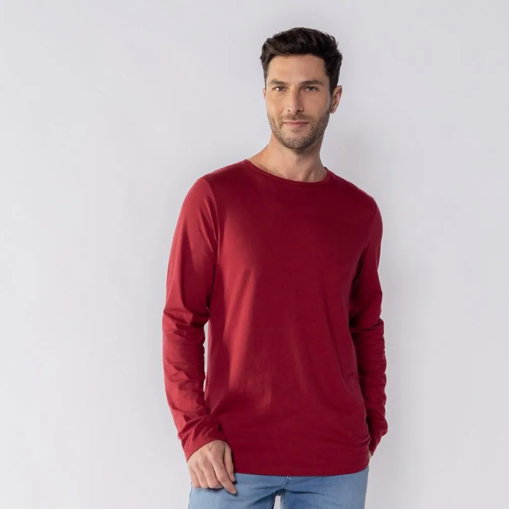 Camiseta Masculina Manga Longa de Algodão Marc Alain Bordo