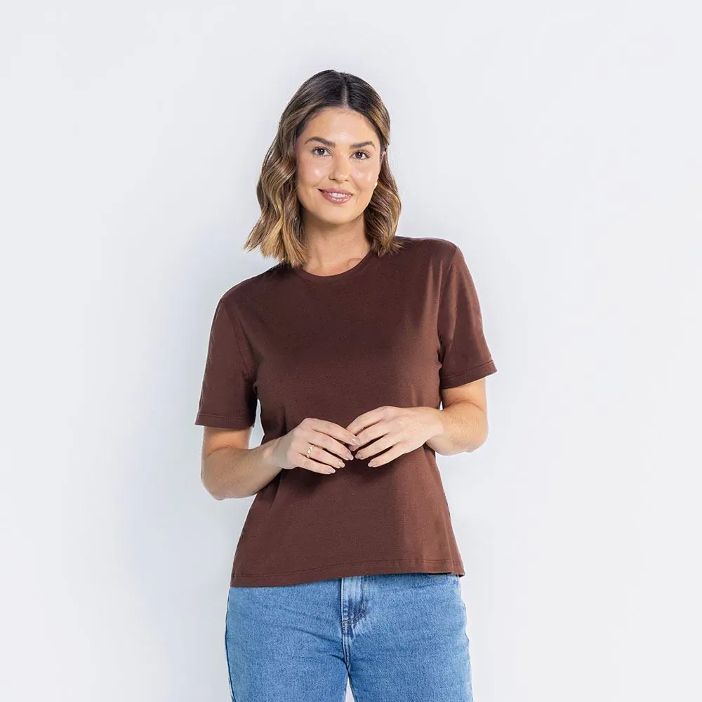 Camiseta Pima Feminina Básica Patricia Foster Marrom