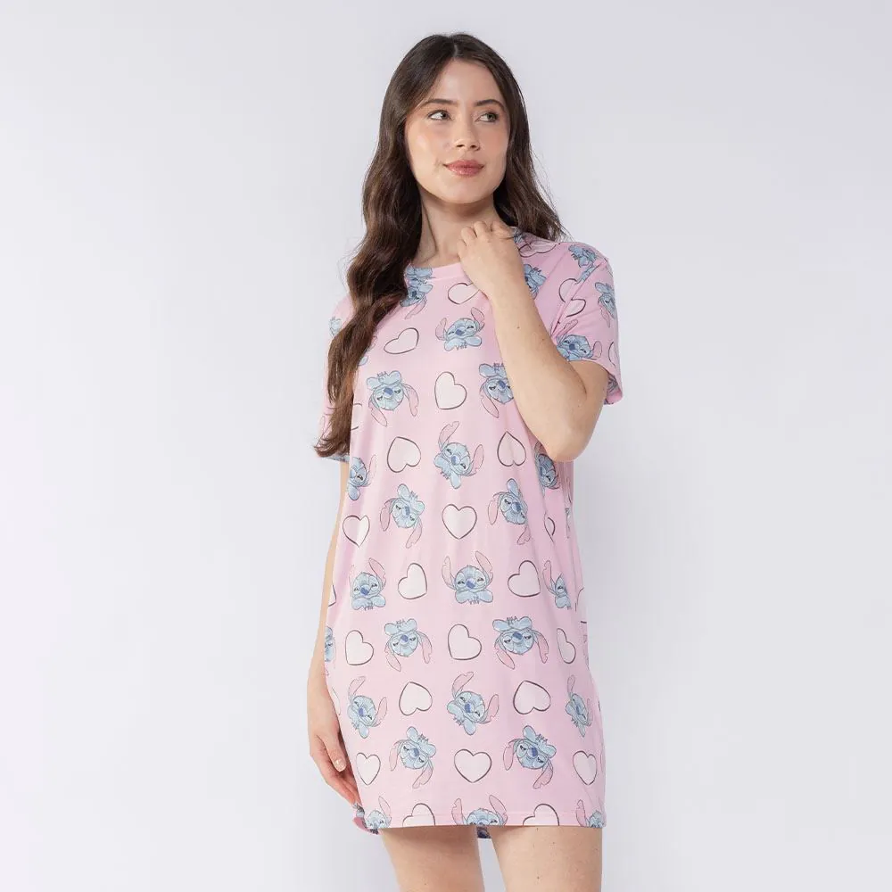 Camisola Stitch Manga Curta Disney Rosa