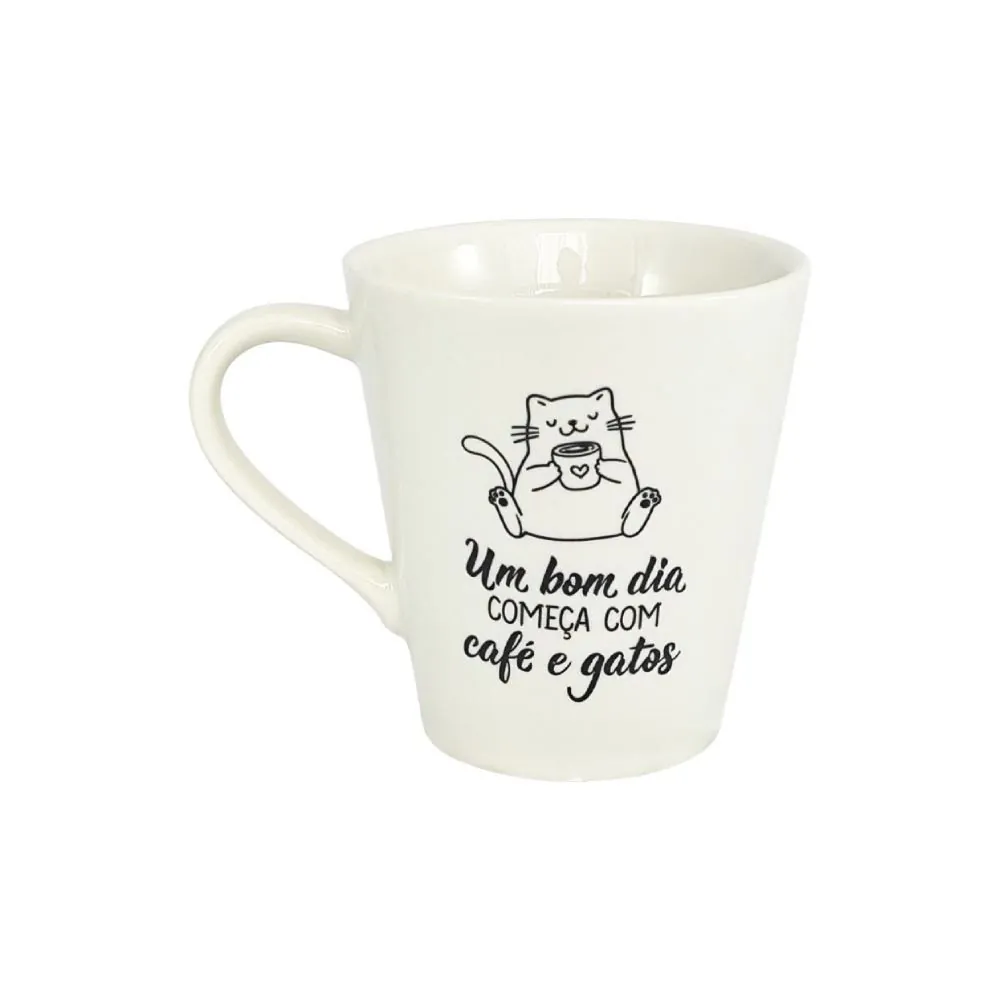 Caneca Cônica Decorada Lv Porcelanas 290Ml - Cafe e Gatos