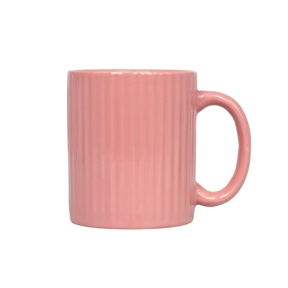 Caneca de Cerâmica Canelada 330Ml - Rosa Fosco