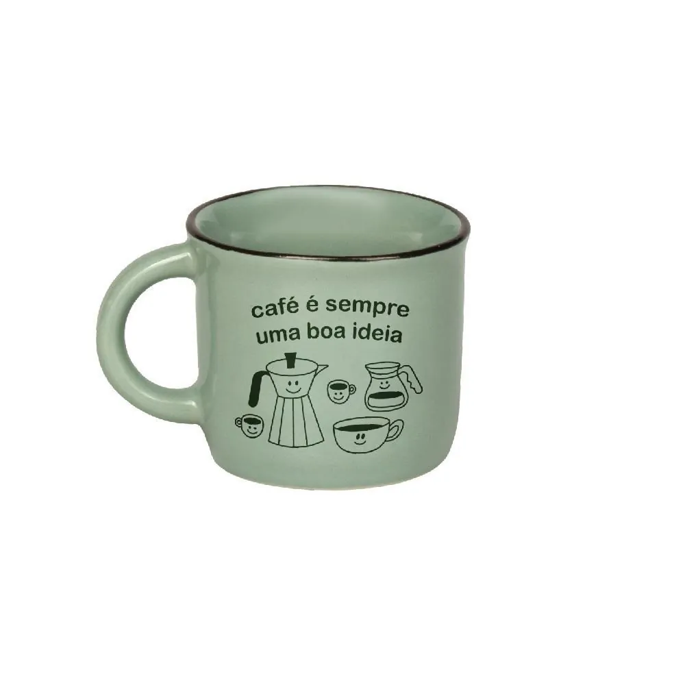 Caneca de Cerâmica Vintage Estampada 210Ml - Café Verde