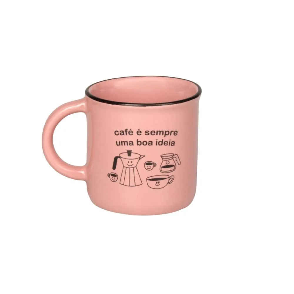 Caneca de Cerâmica Vintage Estampada 210Ml - Rosa Fosco