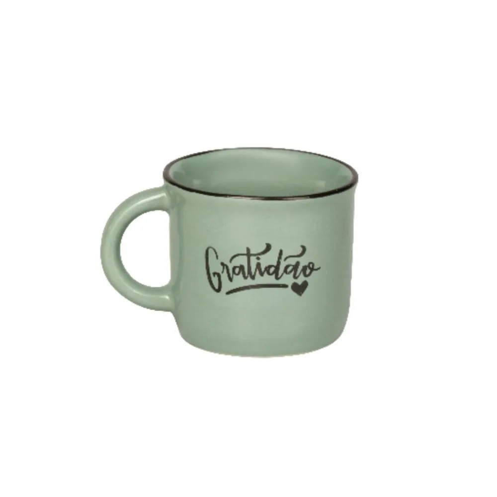 Caneca de Cerâmica Vintage Estampada 60Ml - Gratidão Verde