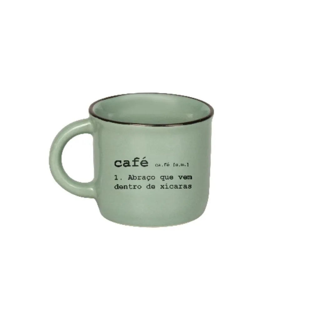 Caneca de Cerâmica Vintage Estampada 60Ml - Verde Fosco