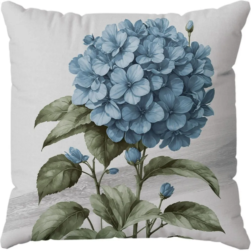 Capa de Almofada 43X43cm Veludo Estampada - Hortênsia Azul