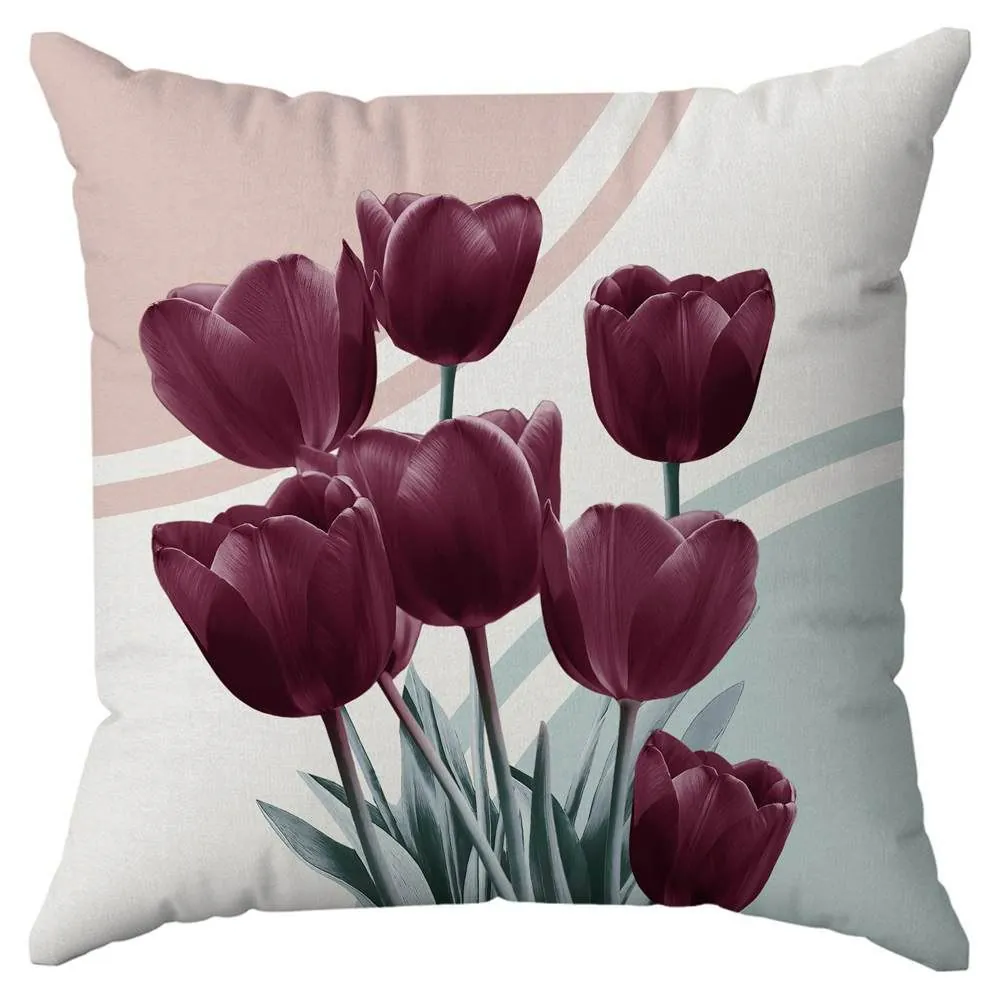 Capa de Almofada 43X43cm Veludo Estampada - Tulipa Ameixa