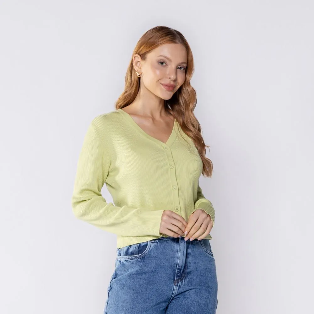Cardigan Feminino de Tricot Canelado Boby Blues Lima