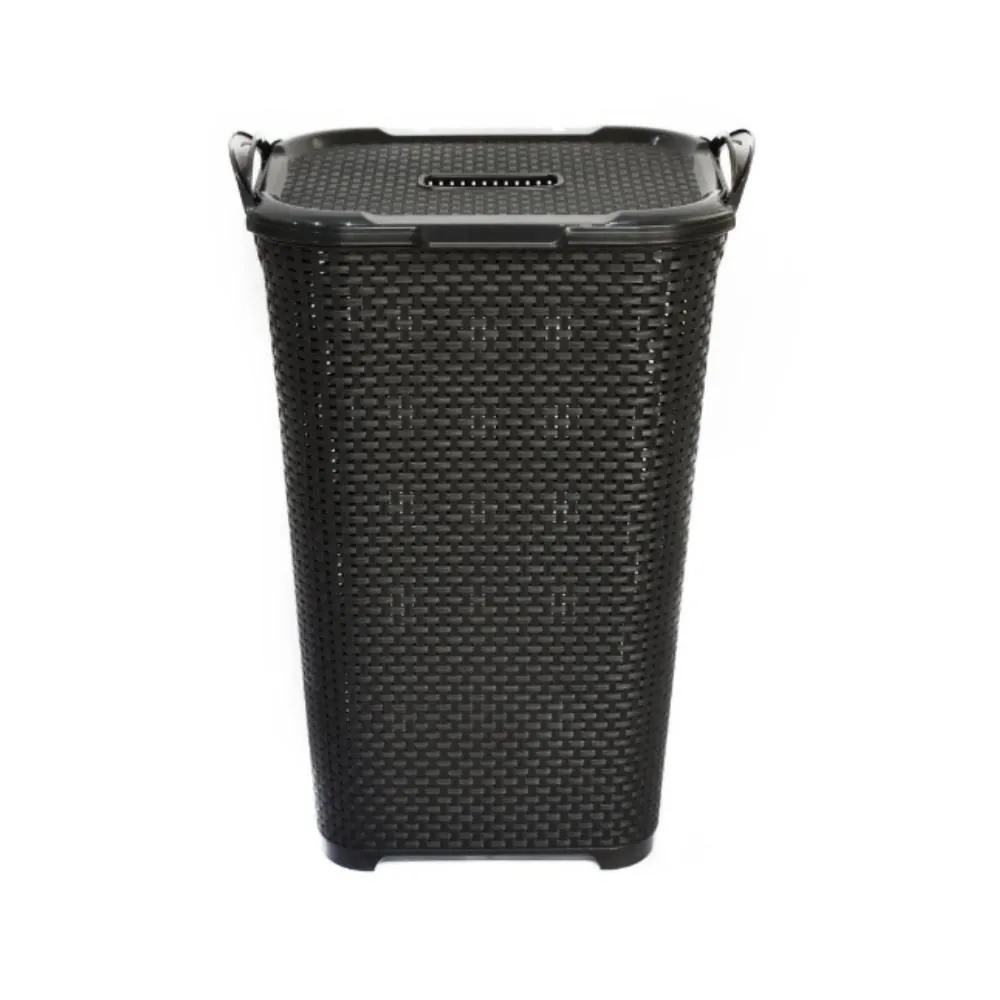 Cesto com Tampa Basculada Multiuso Rattan Arqplast 50 Litros - Preto
