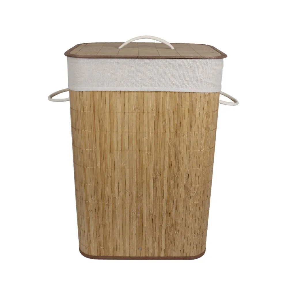 Cesto de Roupas Bambu com Tampa 65 Litros Conthey - Amêndoa